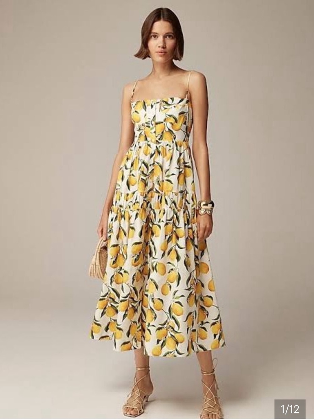 J. Crew White Maxi Dress with Yellow Lemon Print